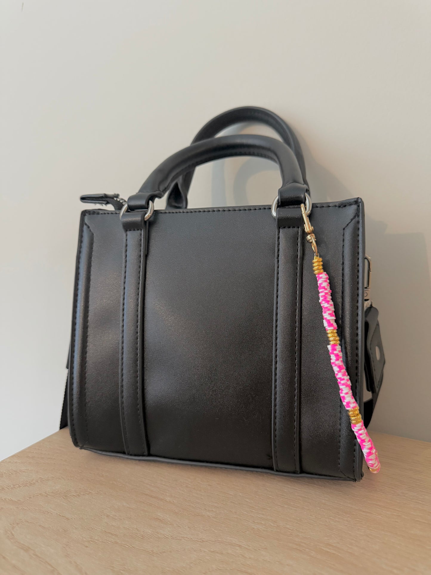 Pink Speckeled Beaded Bag Charm